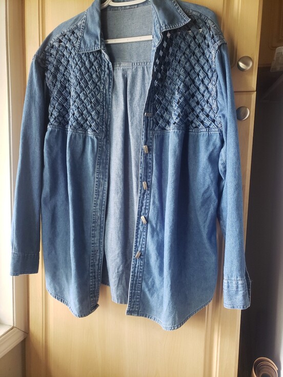 Tops - Free With A Bundle Vintage Woven Yoke Denim Button-Up Shirt Jacket - Light Blue
